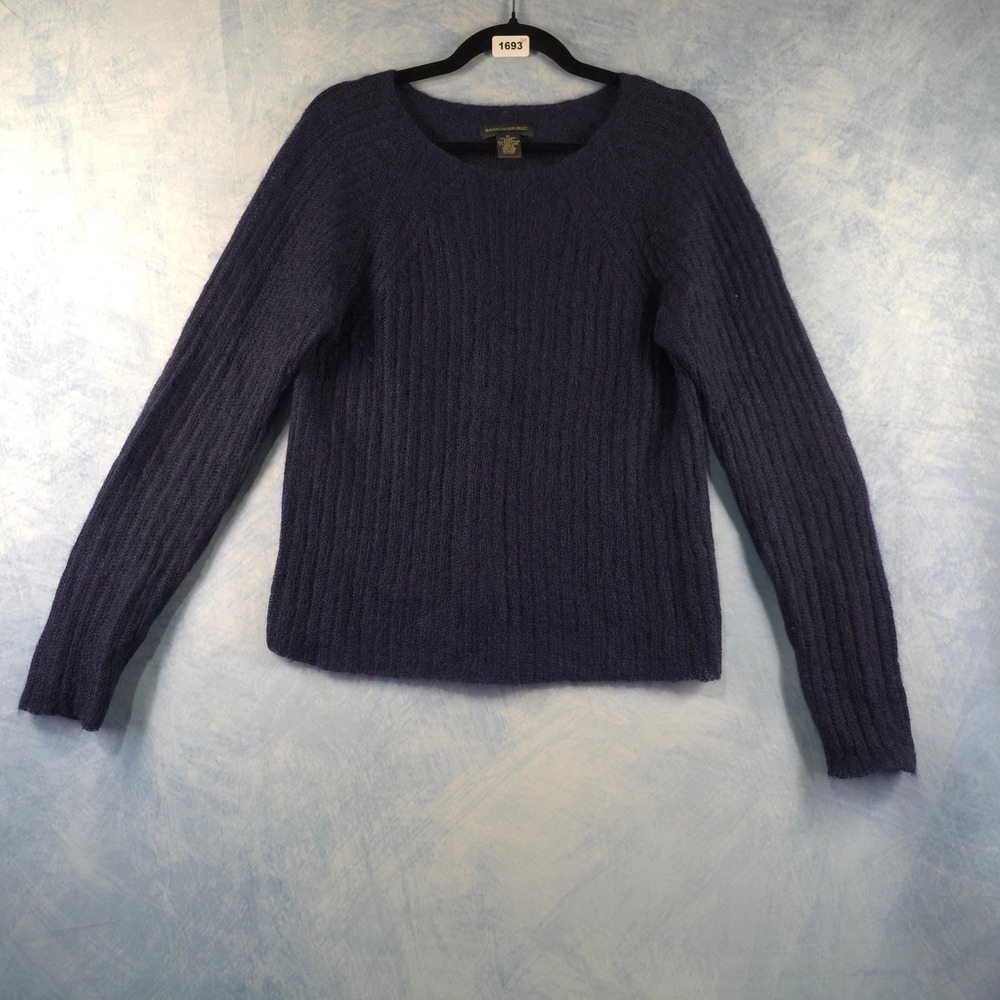 Banana Republic Navy Blue Mohair Wool Blend Ribbed Knit Sweater Womens Medium‎